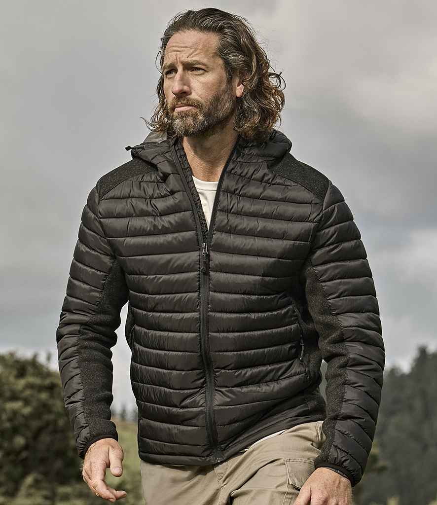 Tee Jays Crossover Hooded Padded Outdoor Jacket - Black/Black Melange