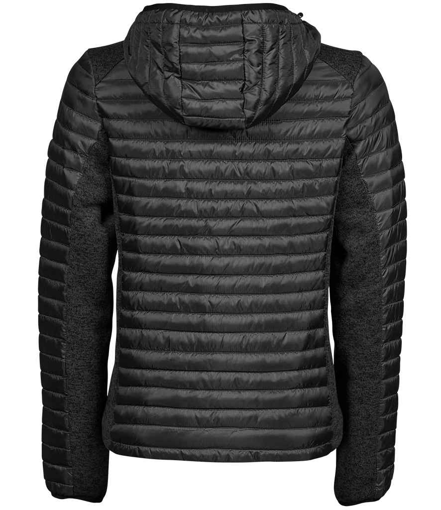 Tee Jays Ladies Crossover Hooded Padded Outdoor Jacket - Black/Black Melange