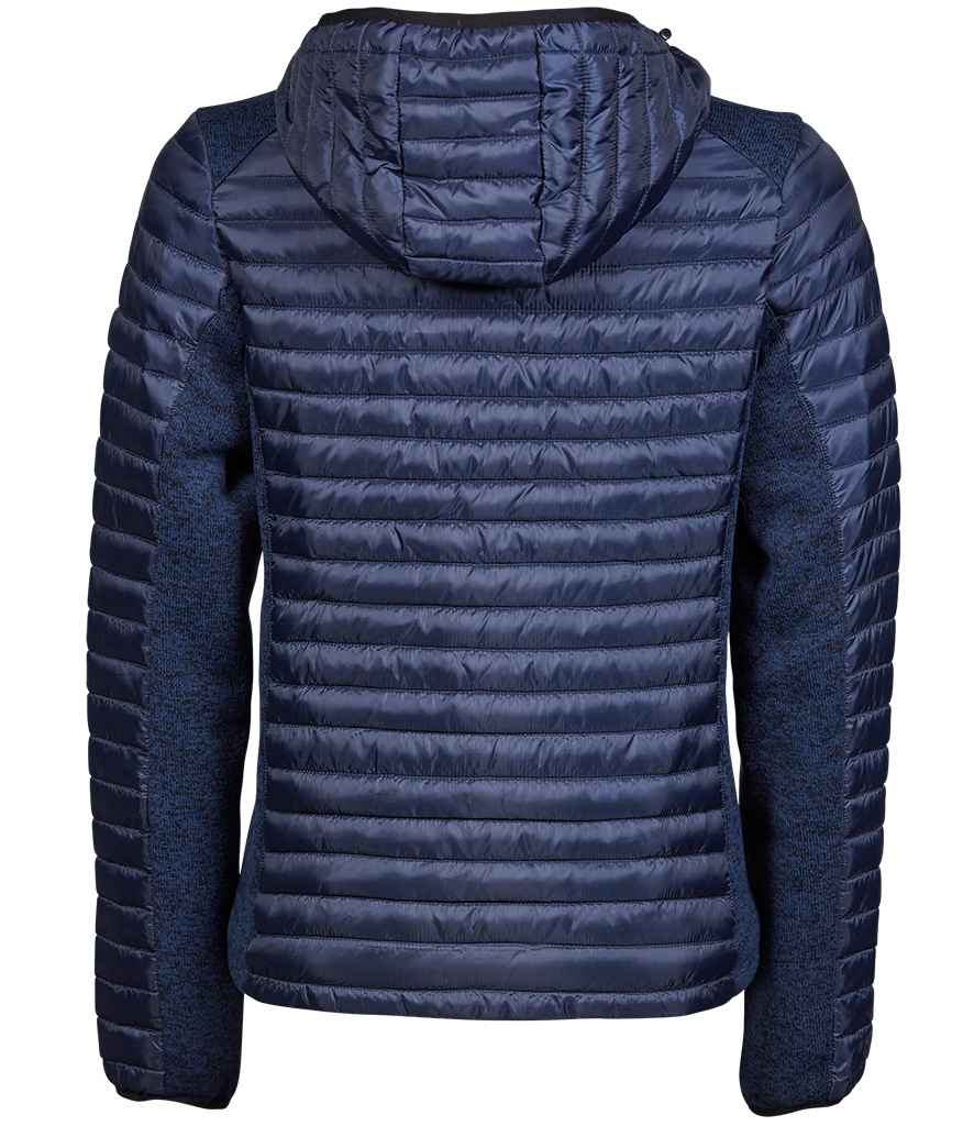 Tee Jays Ladies Crossover Hooded Padded Outdoor Jacket - Navy/Navy Melange