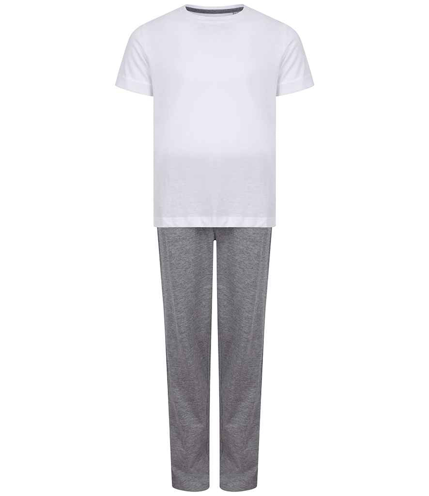 Towel City Kids Long PJ's - White/Heather Grey