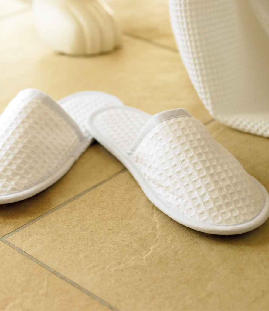 Towel City Waffle Mule Slippers - White