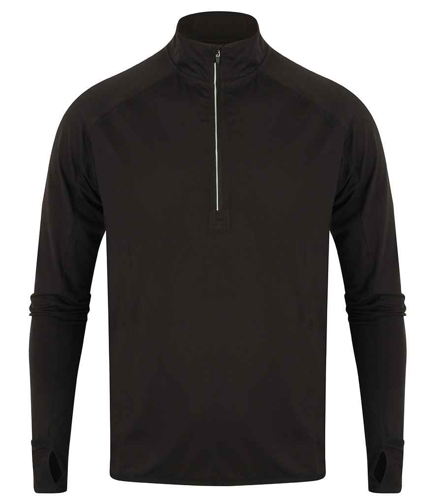 Tombo Long Sleeve Zip Neck Performance Top - Black