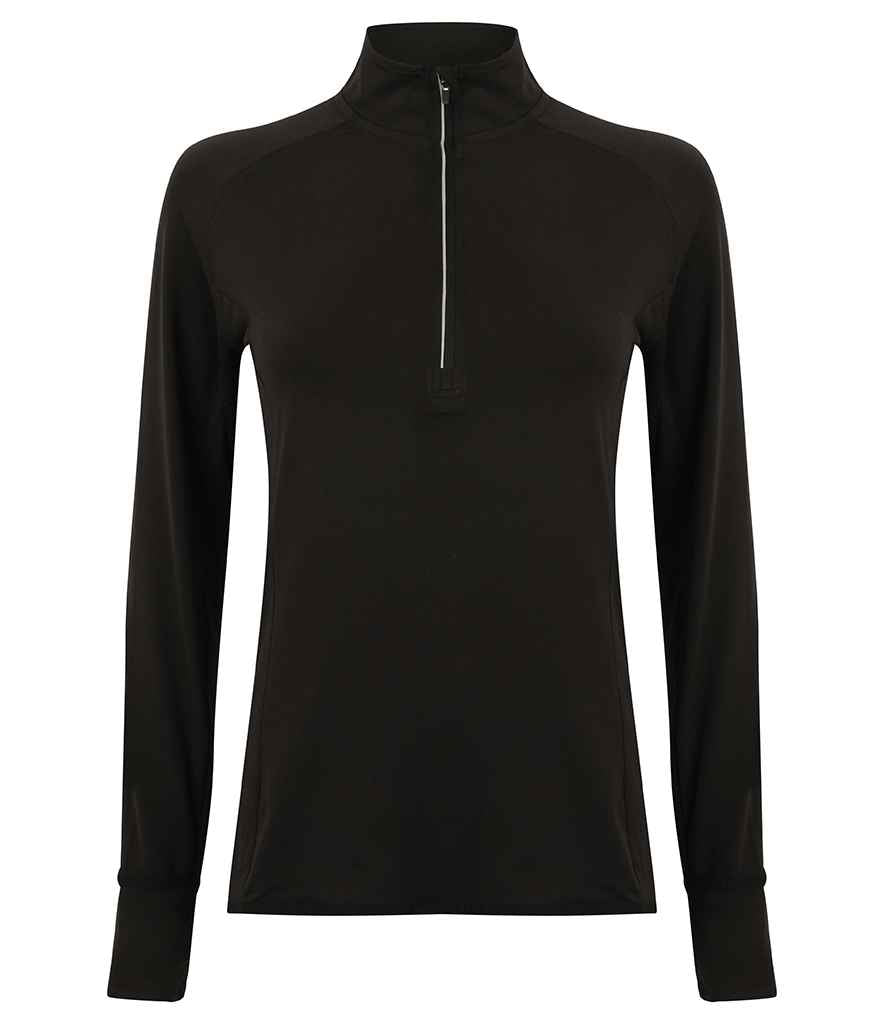 Tombo Ladies Long Sleeve Zip Neck Performance Top - Black