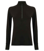 Tombo Ladies Long Sleeve Zip Neck Performance Top - Black