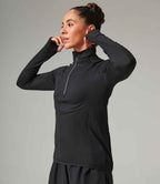 Tombo Ladies Long Sleeve Zip Neck Performance Top - Black