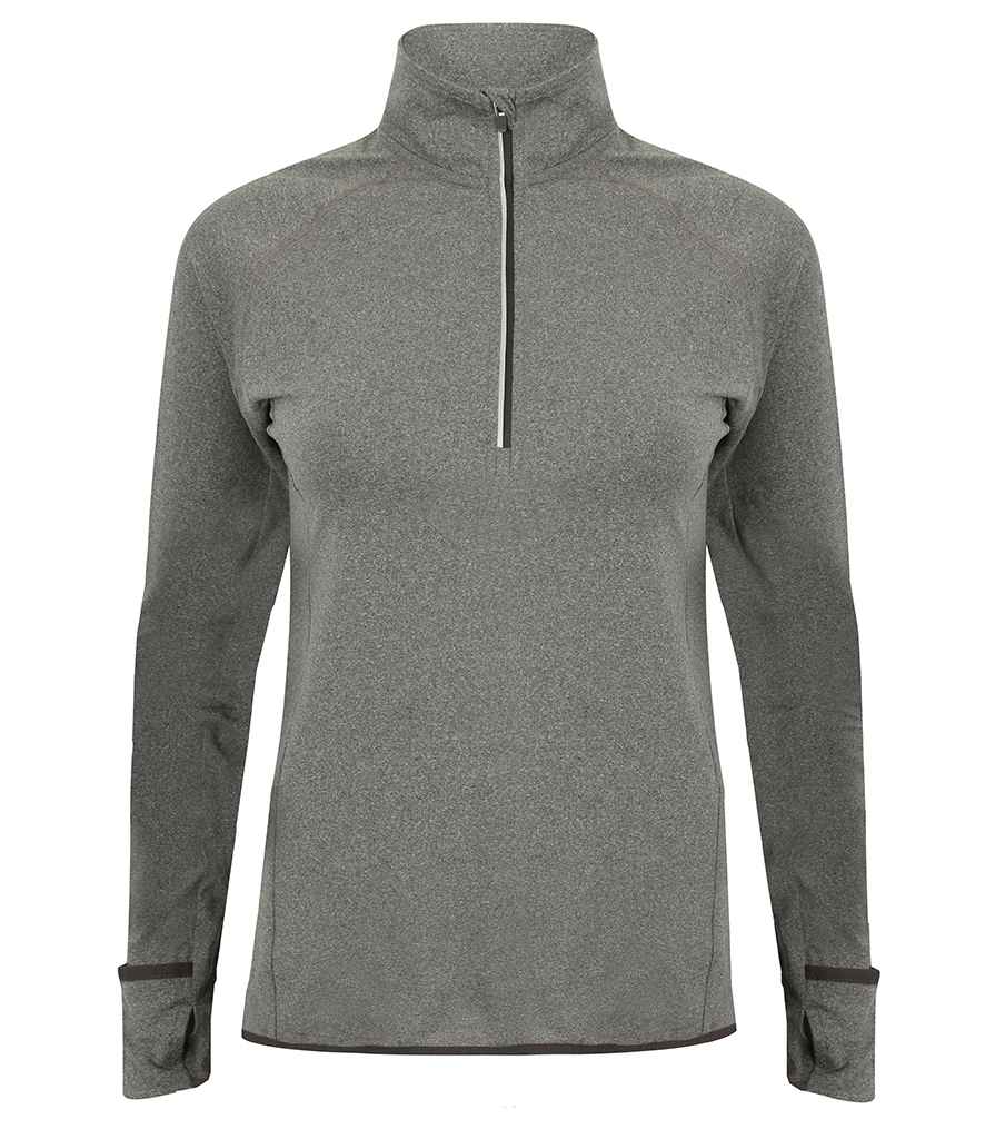 Tombo Ladies Long Sleeve Zip Neck Performance Top - Grey Marl