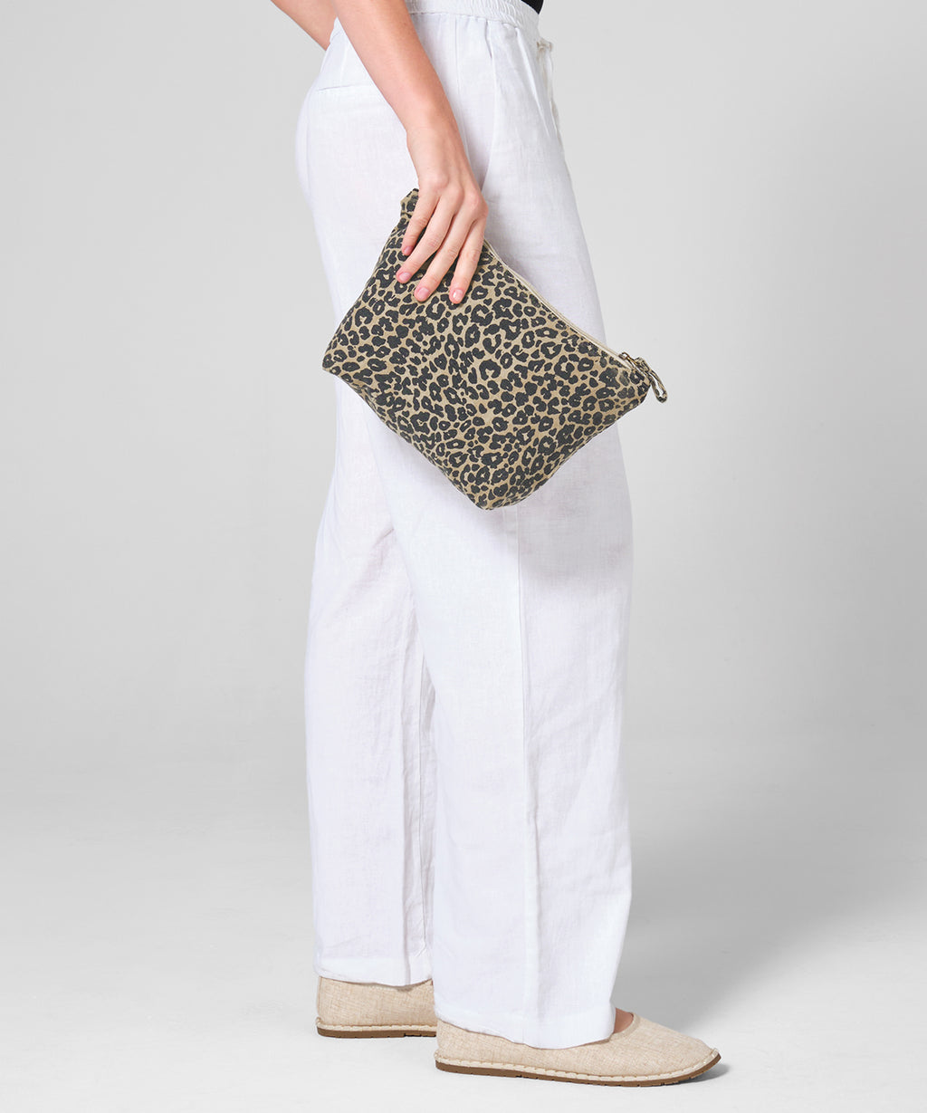 Leopard print canvas accessory bag