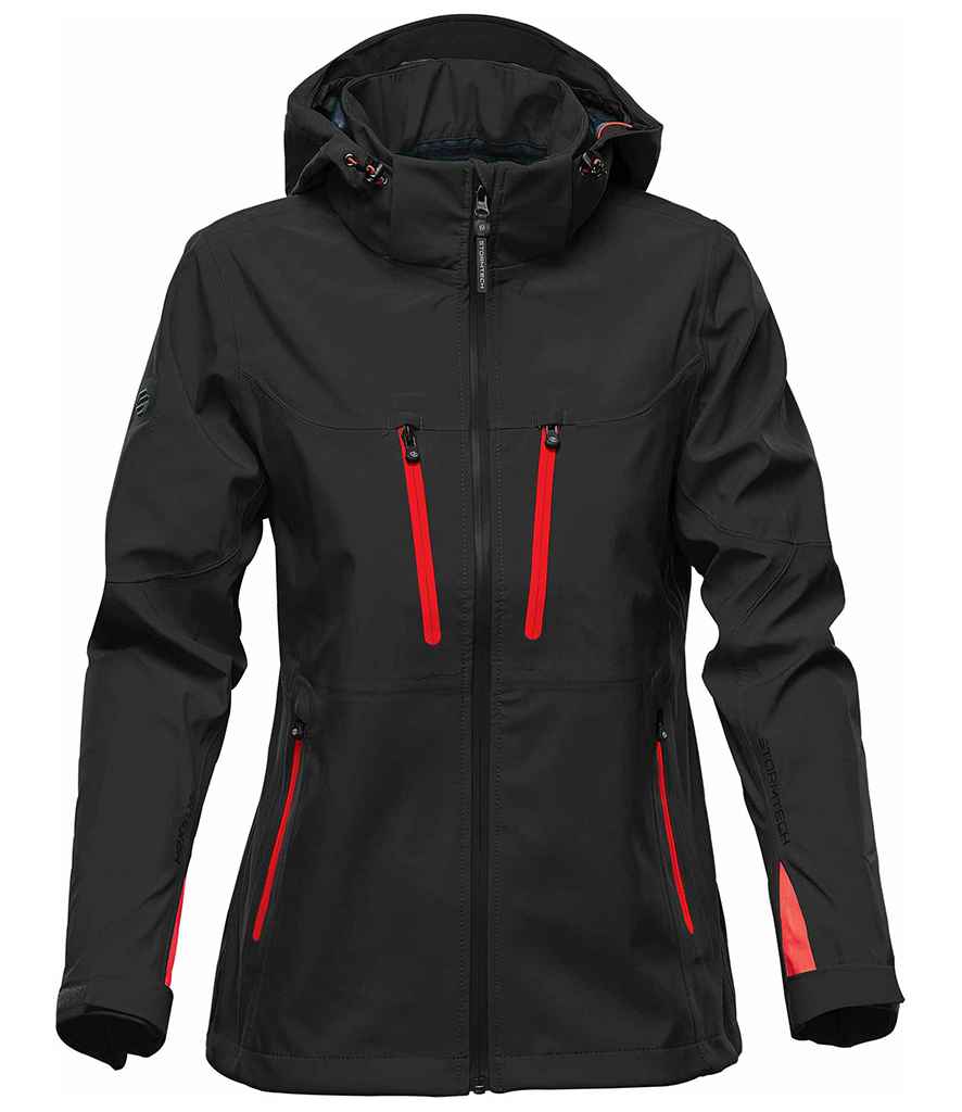 Stormtech Ladies Patrol Hooded Soft Shell Jacket - Black/Bright Red