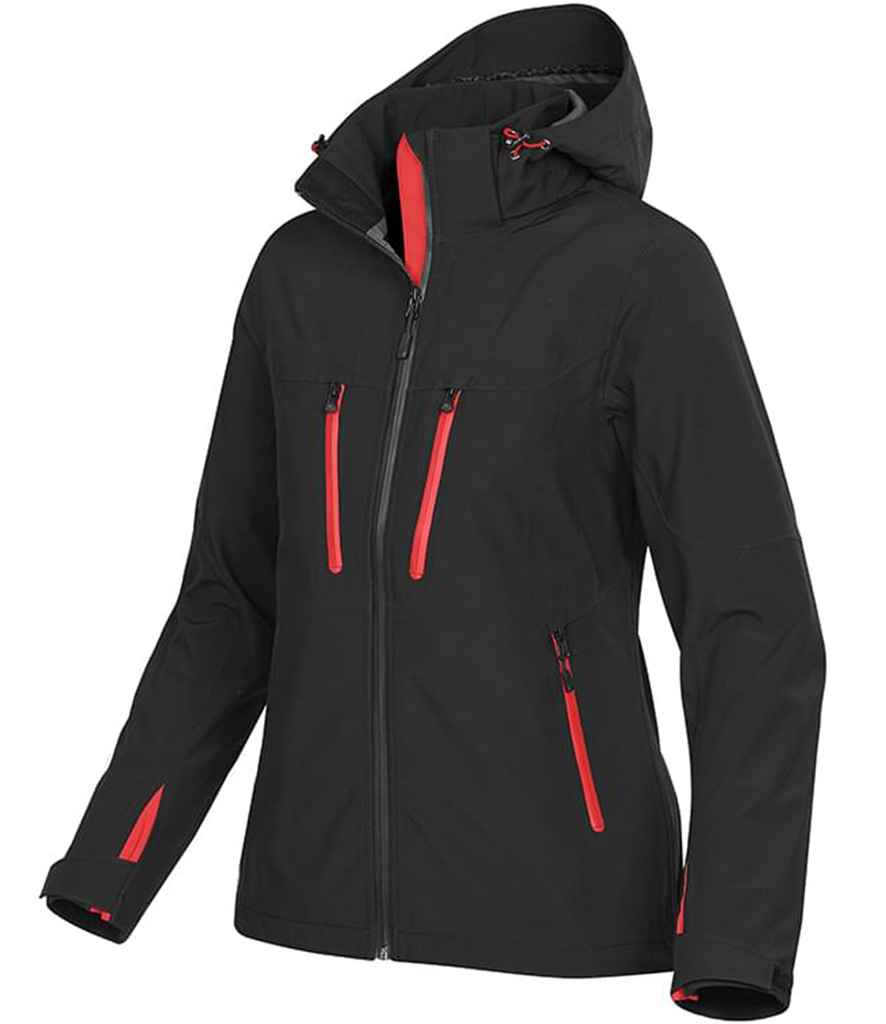 Stormtech Ladies Patrol Hooded Soft Shell Jacket - Black/Bright Red