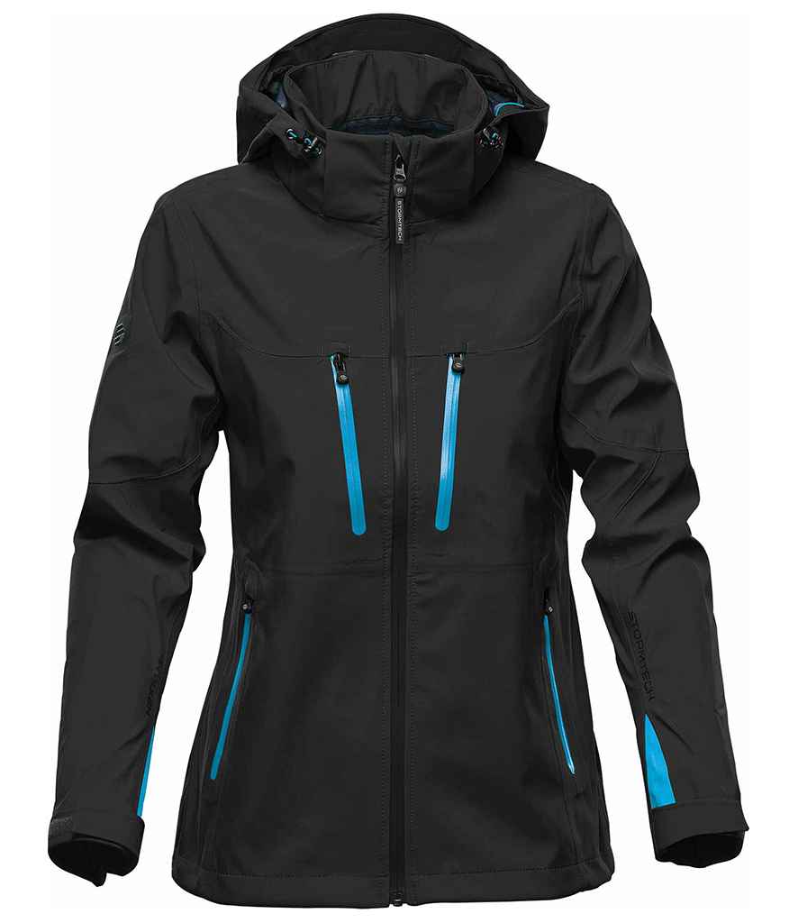 Stormtech Ladies Patrol Hooded Soft Shell Jacket - Black/Electric Blue