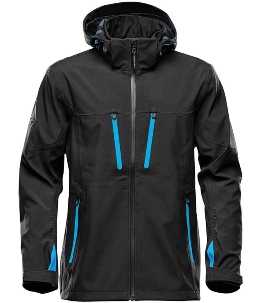 Stormtech Patrol Hooded Soft Shell Jacket - Black/Electric Blue