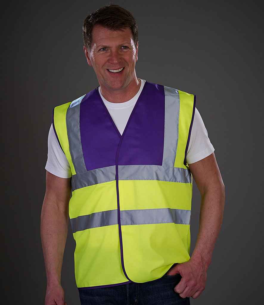 Yoko Hi-Vis Two Band and Braces Waistcoat - Purple/Yellow