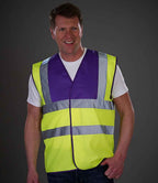 Yoko Hi-Vis Two Band and Braces Waistcoat - Purple/Yellow
