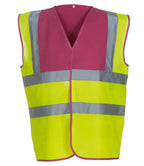 Yoko Hi-Vis Two Band and Braces Waistcoat - Raspberry/Yellow