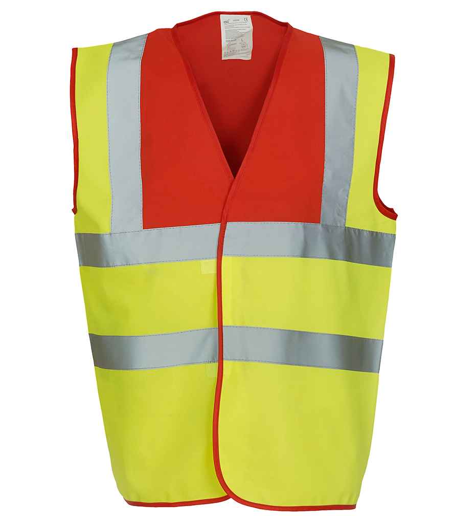 Yoko Hi-Vis Two Band and Braces Waistcoat - Red/Yellow