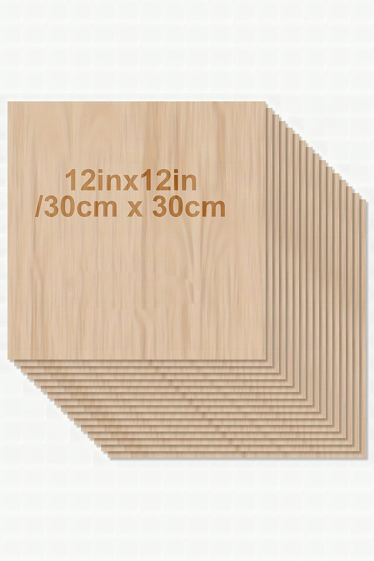 A stack of 3mm basswood plywood sheets, 30 x 30 cm (12 x 12 in)