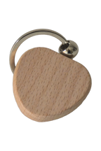 Beech wood keyring, heart, from another angle