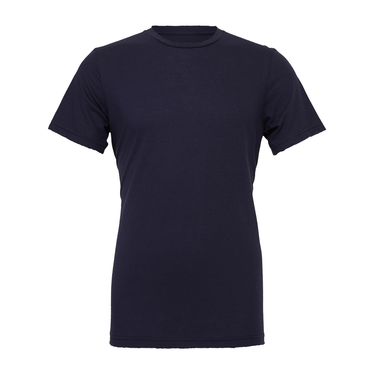 Plain navy Bella+Canvas 3001 t-shirt, front, laid flat