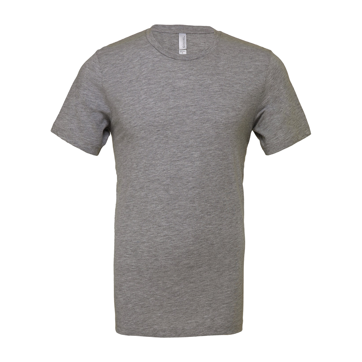 Plain deep heather grey Bella+Canvas 3001CVC t-shirt, front, laid flat