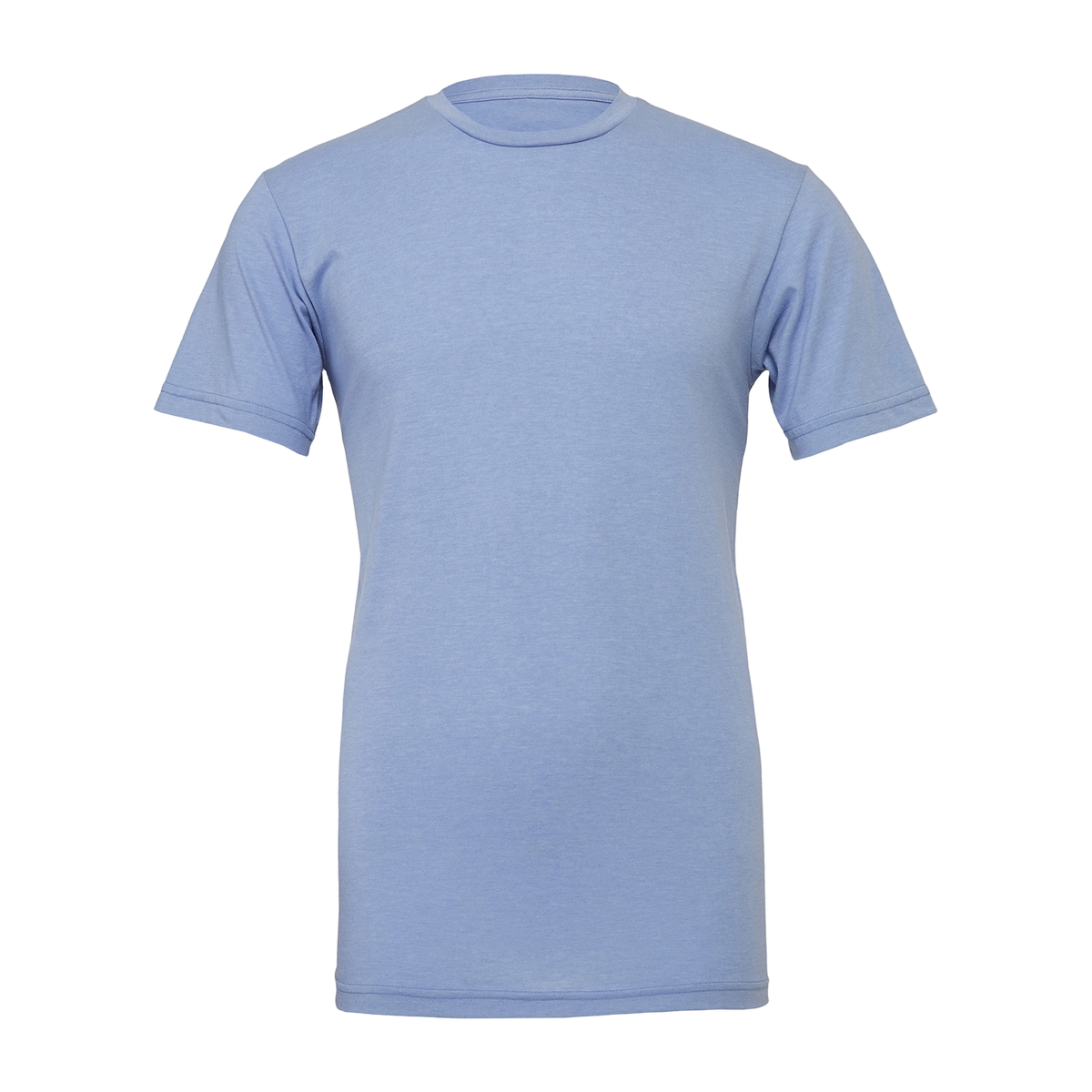 Plain heather blue Bella+Canvas 3001CVC t-shirt, front, laid flat