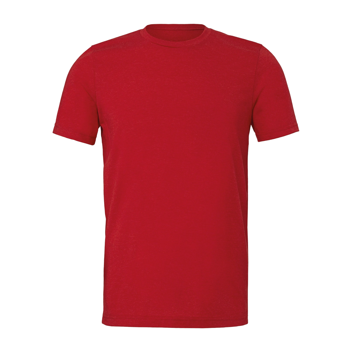 Plain heather red Bella+Canvas 3001CVC t-shirt, front, laid flat