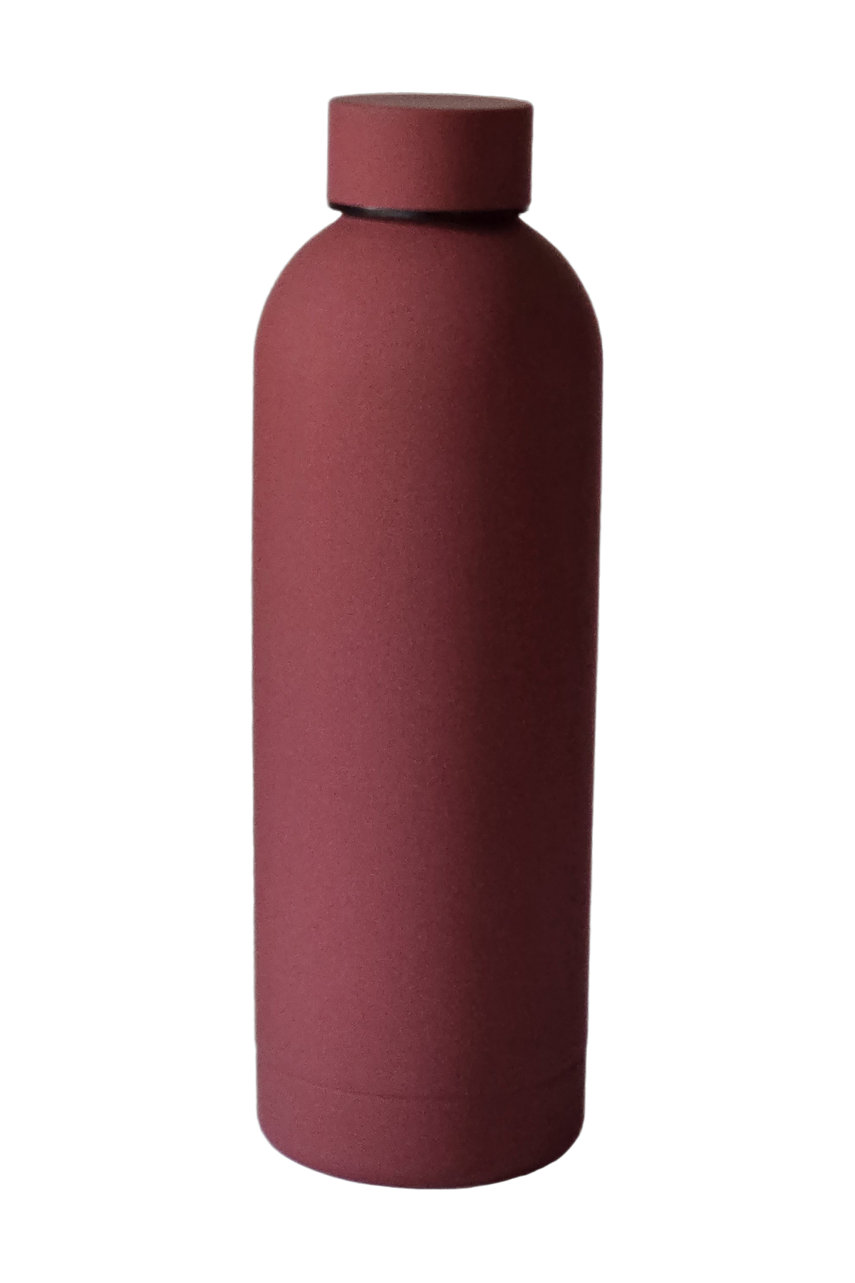 500ml matte insulated water bottle in matte burgundy, standing, cap on