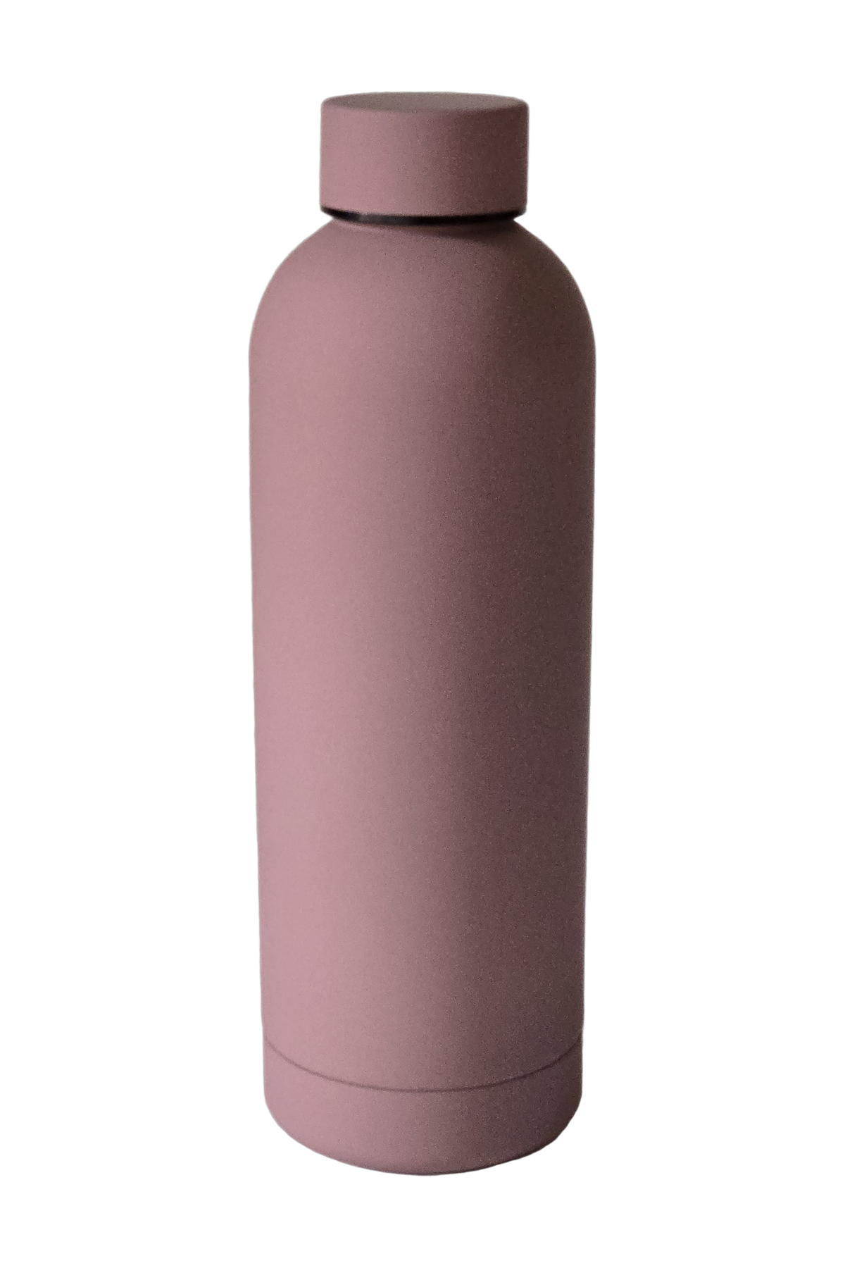 500ml matte insulated water bottle in matte dusty pink, standing, cap on
