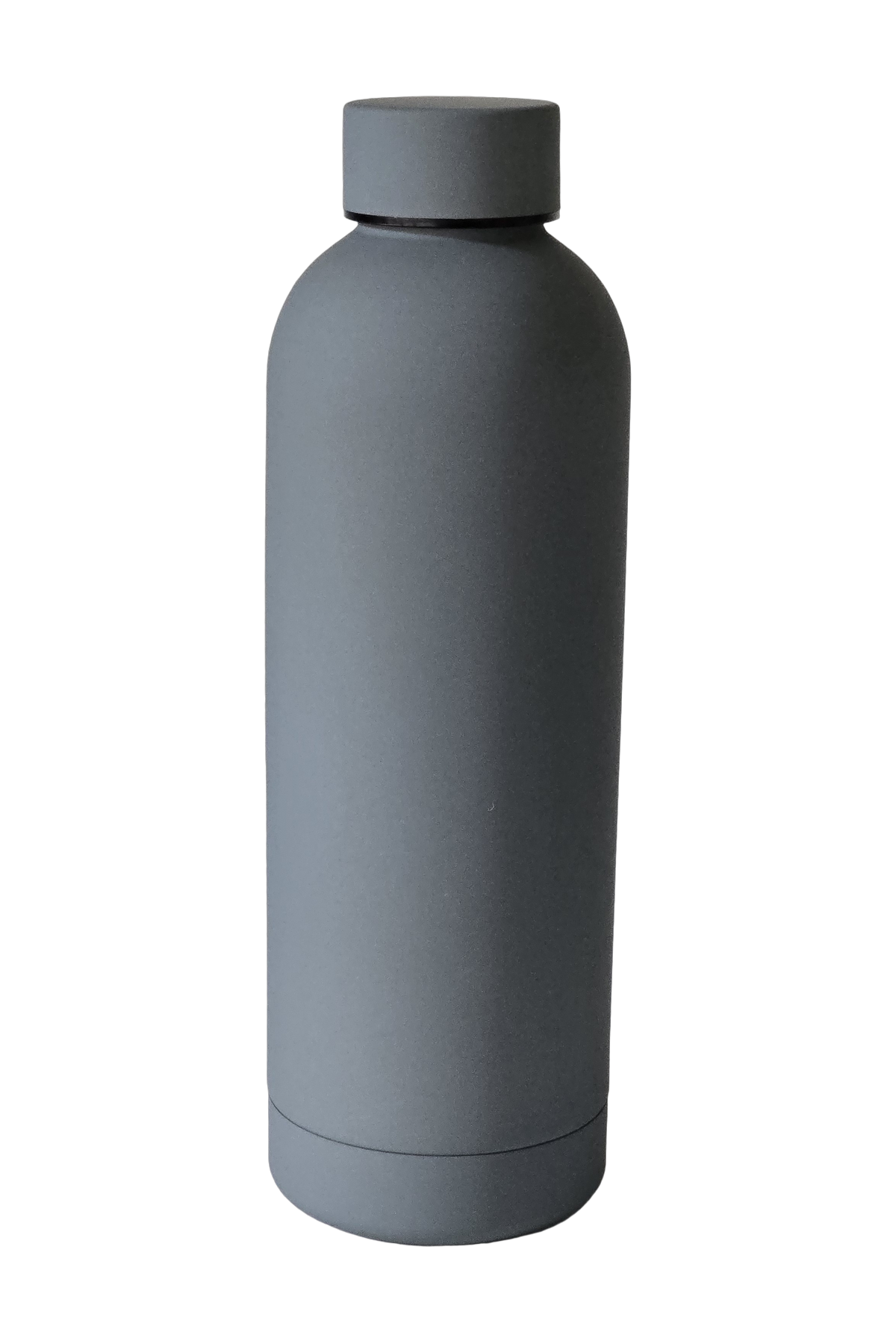 500ml matte insulated water bottle in matte grey, standing, cap on