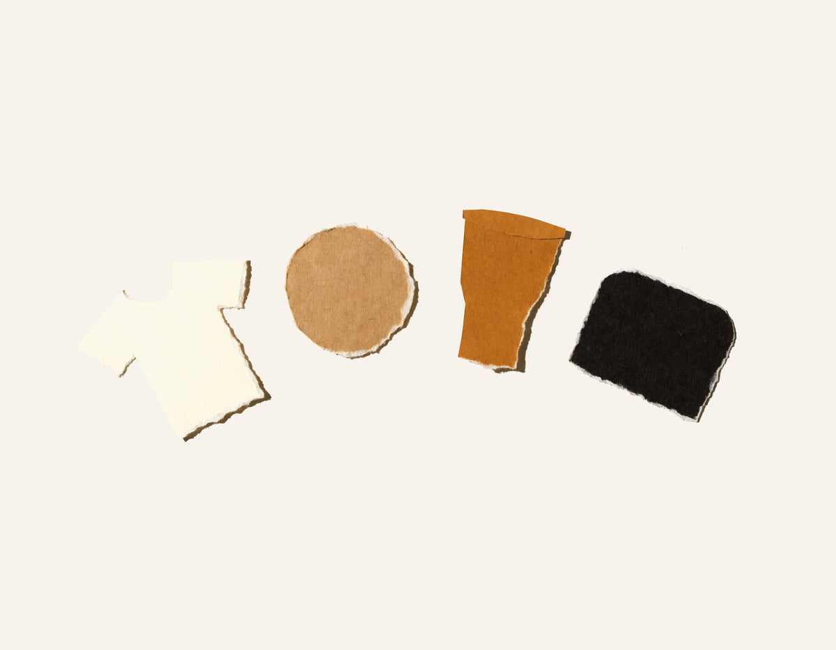 Torn-paper collage of plain blanks, ready to be decorated