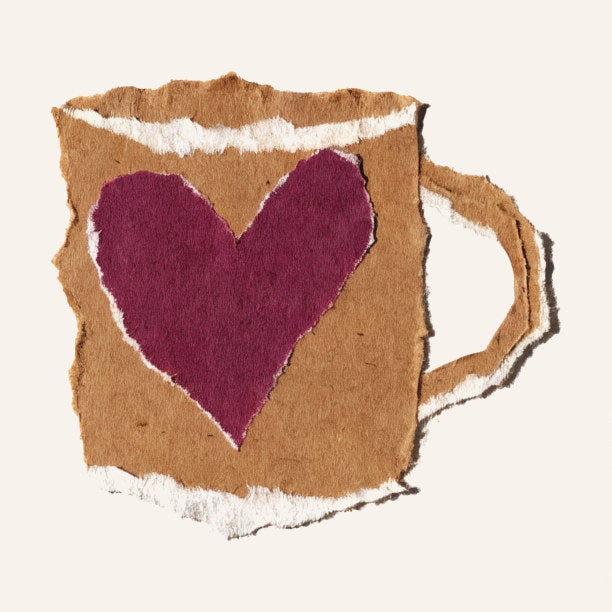 Torn-paper mug with a paper heart