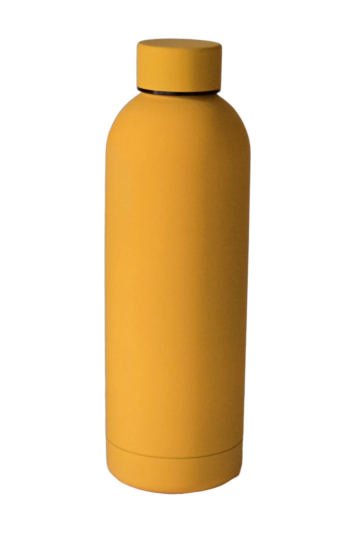 500ml matte insulated water bottle in matte mustard yellow, standing, cap on