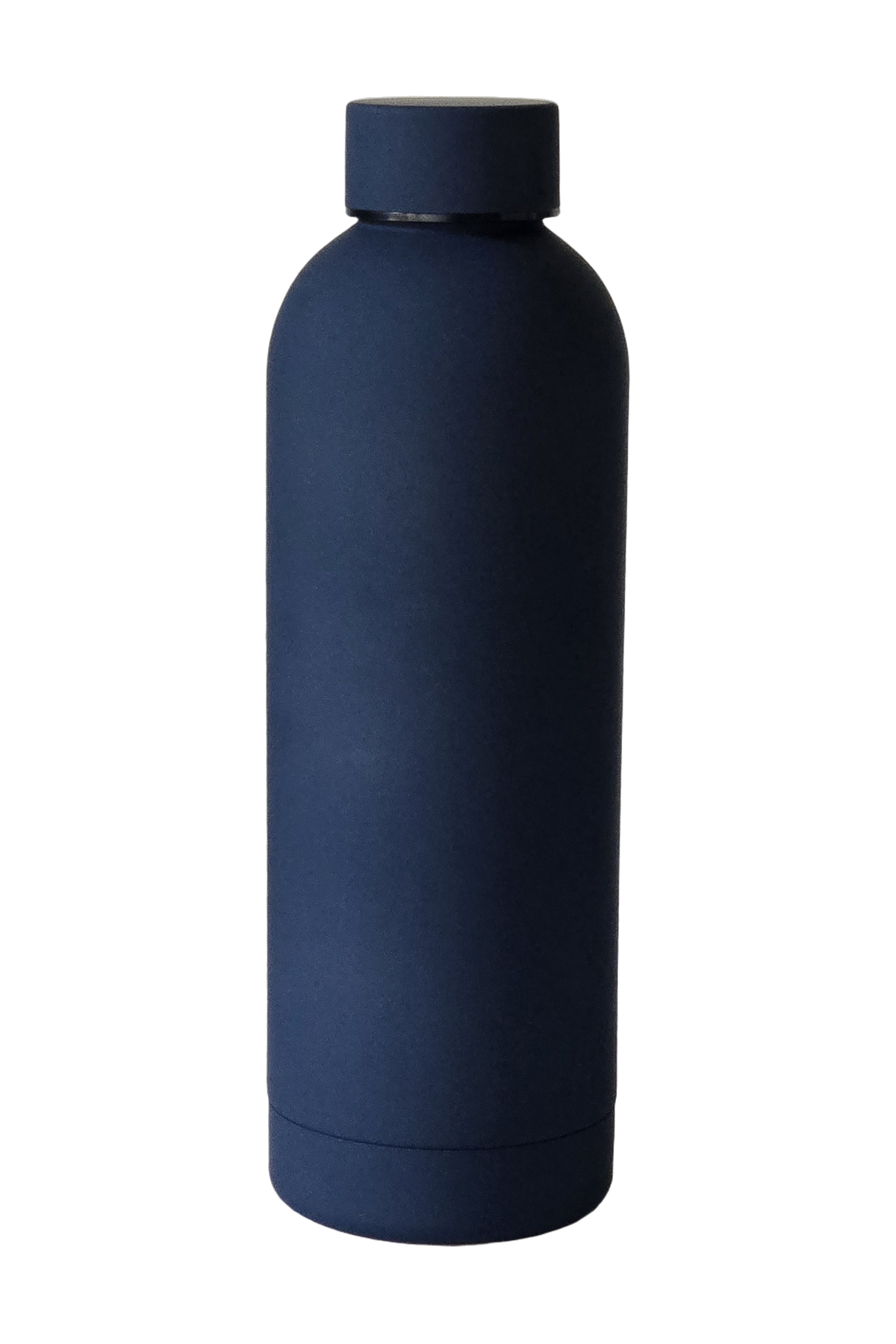 500ml matte insulated water bottle in matte navy, standing, cap on