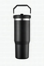 30oz tumbler with flip straw and carry handle in black