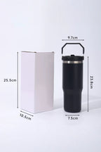 The 30oz tumbler beside its white box, measured: 23.8 cm tall, 9.7 cm across the top, 7.5 cm across the base