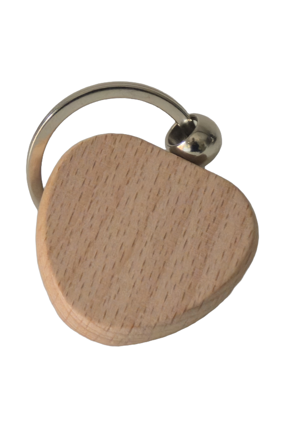Beech wood keyring, heart, from another angle