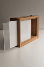 The 6 inch wooden night light with its clear acrylic panel and frosted diffuser sliding out of the side of the frame