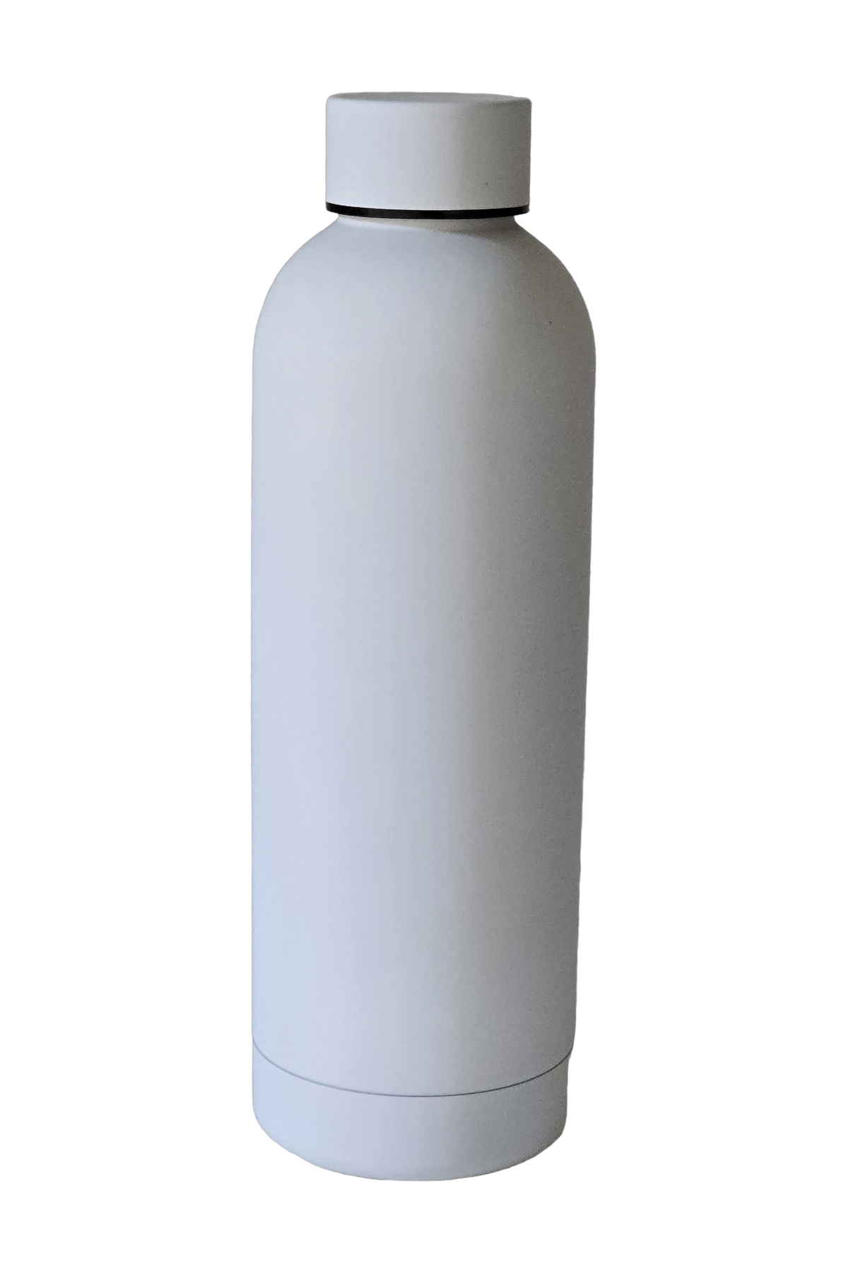 500ml matte insulated water bottle in matte white, standing, cap on